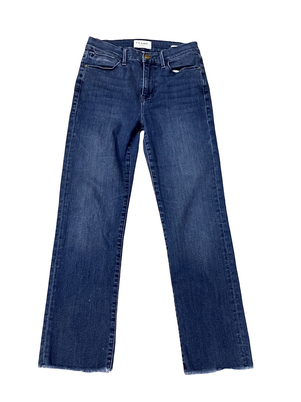 FRAME Le High Straight Jeans Size 27 High Rise Raw Hem Cropped Dark Wash - Picture 1 of 6